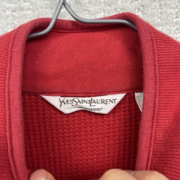 Vintage Yves Saint Laurent Menswear Waffle Knit Button Up Jacket Sz L Fire Red - Picture 8 of 14